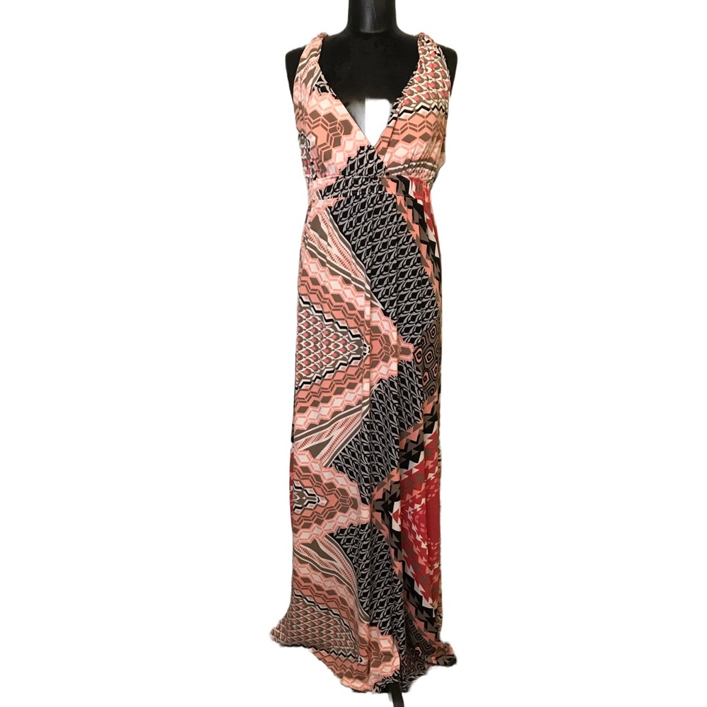 Geometric Patterned Maxi Dress - Pink and Black Y2k